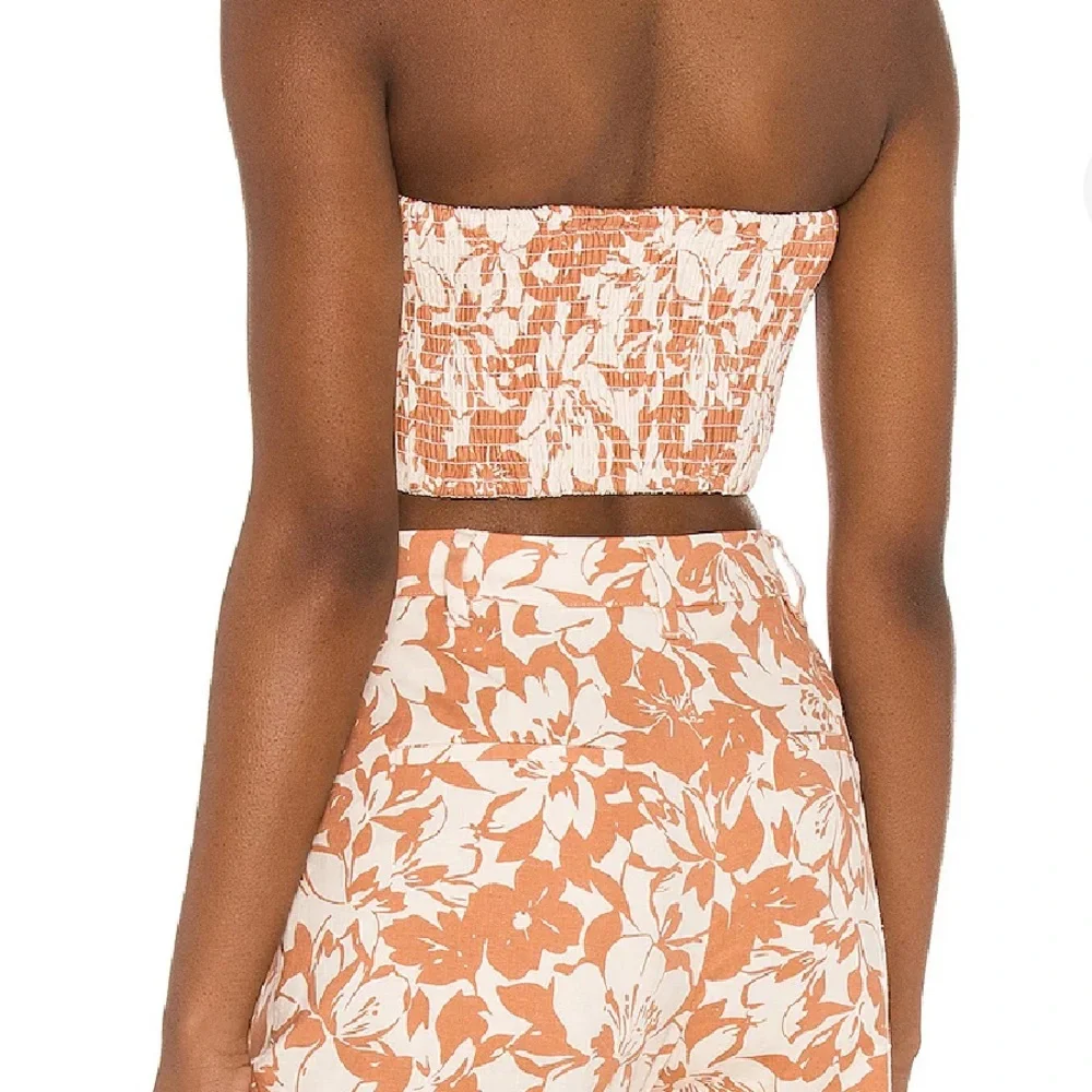 Lovers and Friends nude floral strapless bandeau top